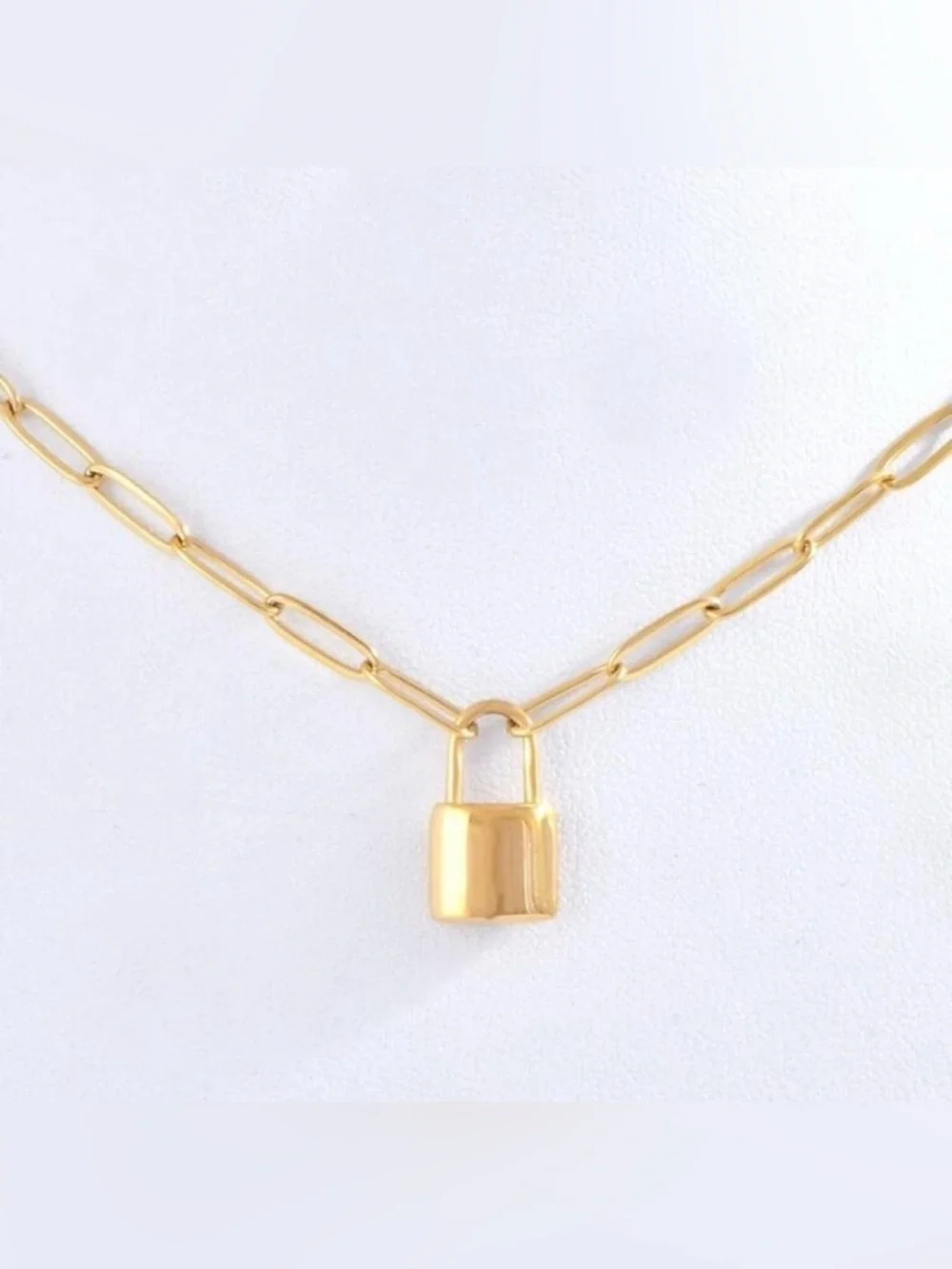 Gold Plated Stainless Steel Lock Pendant Necklace – Minimalist Statement Chain